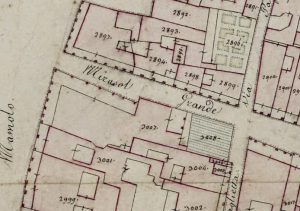 Particolare tratto dal Catasto Gregoriano (1835) della città di Bologna, messo a disposizione dall'Archivio di Stato di Roma con il progetto "Imago II".