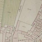 Borgo Ricco (da vicolo Stradellazzo alla Strada di Saragozza). Particolare tratto dal Catasto Gregoriano (1835) della città di Bologna, messo a disposizione dall'Archivio di Stato di Roma con il progetto "Imago II".