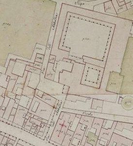 Particolare tratto dal Catasto Gregoriano (1835) della città di Bologna, messo a disposizione dall'Archivio di Stato di Roma con il progetto "Imago II".