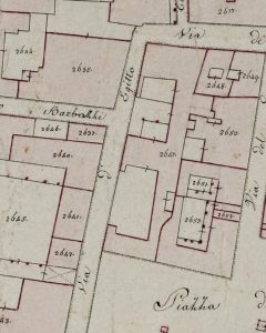 Particolare tratto dal Catasto Gregoriano (1835) della città di Bologna, messo a disposizione dall'Archivio di Stato di Roma con il progetto "Imago II".