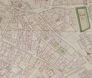 Particolare tratto dal Catasto Gregoriano (1835) della città di Bologna, messo a disposizione dall'Archivio di Stato di Roma con il progetto "Imago II".