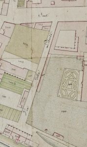 Particolare tratto dal Catasto Gregoriano (1835) della città di Bologna, messo a disposizione dall'Archivio di Stato di Roma con il progetto "Imago II".