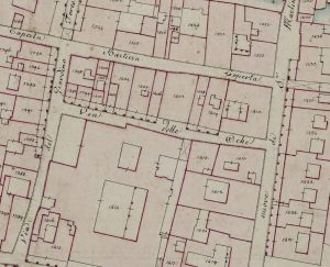 Particolare tratto dal Catasto Gregoriano (1835) della città di Bologna, messo a disposizione dall'Archivio di Stato di Roma con il progetto "Imago II".