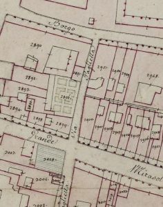Particolare tratto dal Catasto Gregoriano (1835) della città di Bologna, messo a disposizione dall'Archivio di Stato di Roma con il progetto "Imago II".