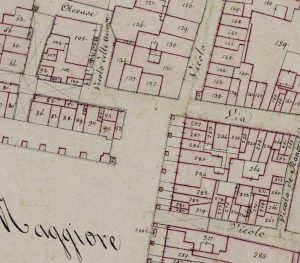 Particolare tratto dal Catasto Gregoriano (1835) della città di Bologna, messo a disposizione dall'Archivio di Stato di Roma con il progetto "Imago II".