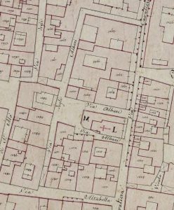 Particolare tratto dal Catasto Gregoriano (1835) della città di Bologna, messo a disposizione dall'Archivio di Stato di Roma con il progetto "Imago II".