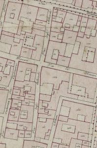 Particolare tratto dal Catasto Gregoriano (1835) della città di Bologna, messo a disposizione dall'Archivio di Stato di Roma con il progetto "Imago II".