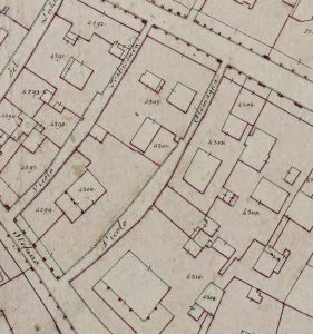 Particolare tratto dal Catasto Gregoriano (1835) della città di Bologna, messo a disposizione dall'Archivio di Stato di Roma con il progetto "Imago II".