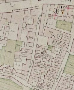 Particolare tratto dal Catasto Gregoriano (1835) della città di Bologna, messo a disposizione dall'Archivio di Stato di Roma con il progetto "Imago II".