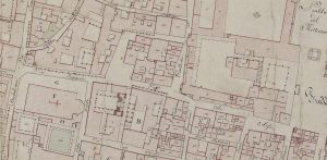Particolare tratto dal Catasto Gregoriano (1835) della città di Bologna, messo a disposizione dall'Archivio di Stato di Roma con il progetto "Imago II".