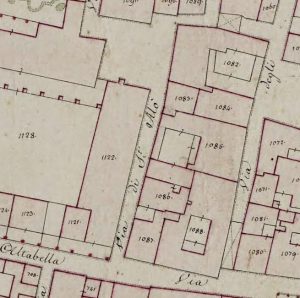 Particolare tratto dal Catasto Gregoriano (1835) della città di Bologna, messo a disposizione dall'Archivio di Stato di Roma con il progetto "Imago II".
