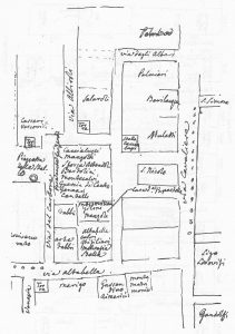 Immagine tratta dagli schizzi topografici disegnati da Giuseppe Guidicini a corredo delle note manoscritte delle "Cose Notabili ..." e pubblicati per la prima volta da Arnaldo Forni nel 2000.
