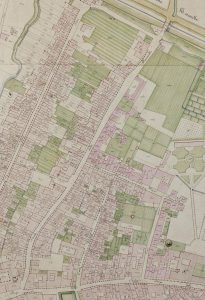 Particolare tratto dal Catasto Gregoriano (1835) della città di Bologna, messo a disposizione dall'Archivio di Stato di Roma con il progetto "Imago II".