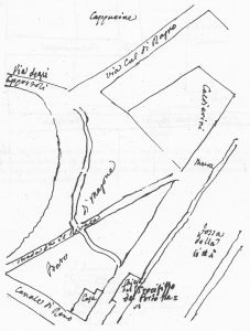 Immagine tratta dagli schizzi topografici disegnati da Giuseppe Guidicini a corredo delle note manoscritte delle "Cose Notabili ..." e pubblicati per la prima volta da Arnaldo Forni nel 2000.
