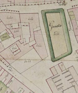 Particolare tratto dal Catasto Gregoriano (1835) della città di Bologna, messo a disposizione dall'Archivio di Stato di Roma con il progetto "Imago II".