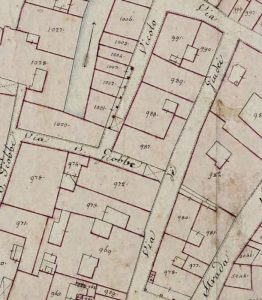 Particolare tratto dal Catasto Gregoriano (1835) della città di Bologna, messo a disposizione dall'Archivio di Stato di Roma con il progetto "Imago II".