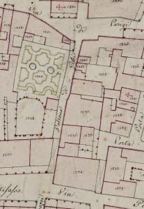 Particolare tratto dal Catasto Gregoriano (1835) della città di Bologna, messo a disposizione dall'Archivio di Stato di Roma con il progetto "Imago II".