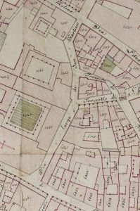 Particolare tratto dal Catasto Gregoriano (1835) della città di Bologna, messo a disposizione dall'Archivio di Stato di Roma con il progetto "Imago II".