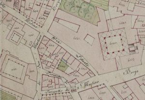 Particolare tratto dal Catasto Gregoriano (1835) della città di Bologna, messo a disposizione dall'Archivio di Stato di Roma con il progetto "Imago II".