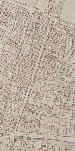 Particolare tratto dal Catasto Gregoriano (1835) della città di Bologna, messo a disposizione dall'Archivio di Stato di Roma con il progetto "Imago II".
