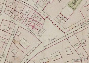 Particolare tratto dal Catasto Gregoriano (1835) della città di Bologna, messo a disposizione dall'Archivio di Stato di Roma con il progetto "Imago II".