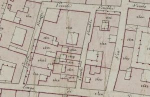 Particolare tratto dal Catasto Gregoriano (1835) della città di Bologna, messo a disposizione dall'Archivio di Stato di Roma con il progetto "Imago II".