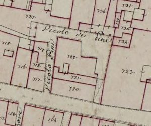 Particolare tratto dal Catasto Gregoriano (1835) della città di Bologna, messo a disposizione dall'Archivio di Stato di Roma con il progetto "Imago II".