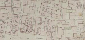 Particolare tratto dal Catasto Gregoriano (1835) della città di Bologna, messo a disposizione dall'Archivio di Stato di Roma con il progetto "Imago II".