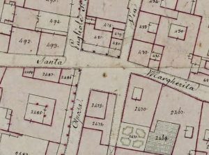 Particolare tratto dal Catasto Gregoriano (1835) della città di Bologna, messo a disposizione dall'Archivio di Stato di Roma con il progetto "Imago II".