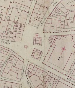 Particolare tratto dal Catasto Gregoriano (1835) della città di Bologna, messo a disposizione dall'Archivio di Stato di Roma con il progetto "Imago II".