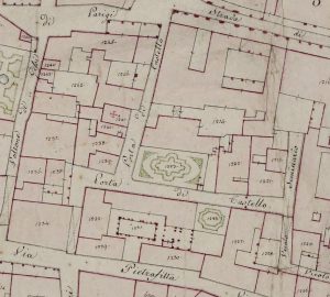 Particolare tratto dal Catasto Gregoriano (1835) della città di Bologna, messo a disposizione dall'Archivio di Stato di Roma con il progetto "Imago II".