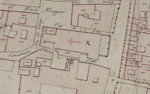 Particolare tratto dal Catasto Gregoriano (1835) della città di Bologna, messo a disposizione dall'Archivio di Stato di Roma con il progetto "Imago II".