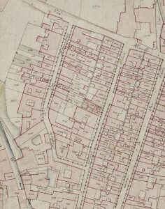 Particolare tratto dal Catasto Gregoriano (1835) della città di Bologna, messo a disposizione dall'Archivio di Stato di Roma con il progetto "Imago II".
