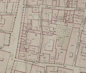 Particolare tratto dal Catasto Gregoriano (1835) della città di Bologna, messo a disposizione dall'Archivio di Stato di Roma con il progetto "Imago II".