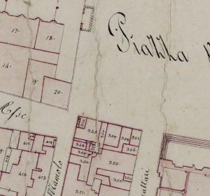 Particolare tratto dal Catasto Gregoriano (1835) della città di Bologna, messo a disposizione dall'Archivio di Stato di Roma con il progetto "Imago II".