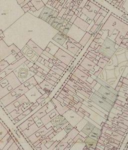 Particolare tratto dal Catasto Gregoriano (1835) della città di Bologna, messo a disposizione dall'Archivio di Stato di Roma con il progetto "Imago II".