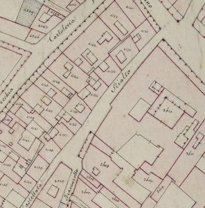 Particolare tratto dal Catasto Gregoriano (1835) della città di Bologna, messo a disposizione dall'Archivio di Stato di Roma con il progetto "Imago II".