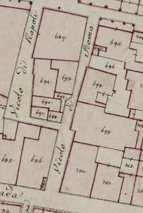 Particolare tratto dal Catasto Gregoriano (1835) della città di Bologna, messo a disposizione dall'Archivio di Stato di Roma con il progetto "Imago II".
