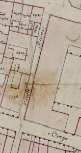 Particolare tratto dal Catasto Gregoriano (1835) della città di Bologna, messo a disposizione dall'Archivio di Stato di Roma con il progetto "Imago II".
