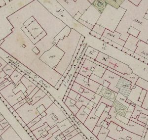 Particolare tratto dal Catasto Gregoriano (1835) della città di Bologna, messo a disposizione dall'Archivio di Stato di Roma con il progetto "Imago II".
