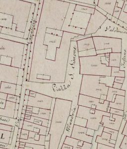 Particolare tratto dal Catasto Gregoriano (1835) della città di Bologna, messo a disposizione dall'Archivio di Stato di Roma con il progetto "Imago II".