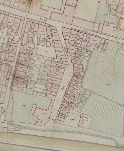 Particolare tratto dal Catasto Gregoriano (1835) della città di Bologna, messo a disposizione dall'Archivio di Stato di Roma con il progetto "Imago II".