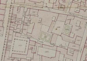 Particolare tratto dal Catasto Gregoriano (1835) della città di Bologna, messo a disposizione dall'Archivio di Stato di Roma con il progetto "Imago II".