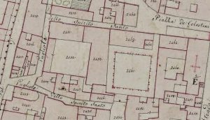 Particolare tratto dal Catasto Gregoriano (1835) della città di Bologna, messo a disposizione dall'Archivio di Stato di Roma con il progetto "Imago II".