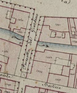 Particolare tratto dal Catasto Gregoriano (1835) della città di Bologna, messo a disposizione dall'Archivio di Stato di Roma con il progetto "Imago II".
