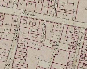 Particolare tratto dal Catasto Gregoriano (1835) della città di Bologna, messo a disposizione dall'Archivio di Stato di Roma con il progetto "Imago II".
