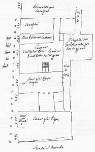 Immagine tratta dagli schizzi topografici disegnati da Giuseppe Guidicini a corredo delle note manoscritte delle "Cose Notabili ..." e pubblicati per la prima volta da Arnaldo Forni nel 2000.
