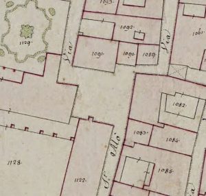 Particolare tratto dal Catasto Gregoriano (1835) della città di Bologna, messo a disposizione dall'Archivio di Stato di Roma con il progetto "Imago II".