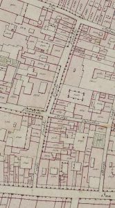 Particolare tratto dal Catasto Gregoriano (1835) della città di Bologna, messo a disposizione dall'Archivio di Stato di Roma con il progetto "Imago II".