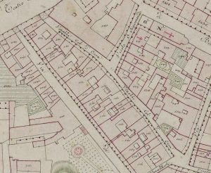 Particolare tratto dal Catasto Gregoriano (1835) della città di Bologna, messo a disposizione dall'Archivio di Stato di Roma con il progetto "Imago II".